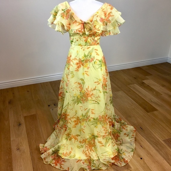 Vintage 60’s Yellow Floral Maxi Dress Southern Bel - Picture 2 of 16